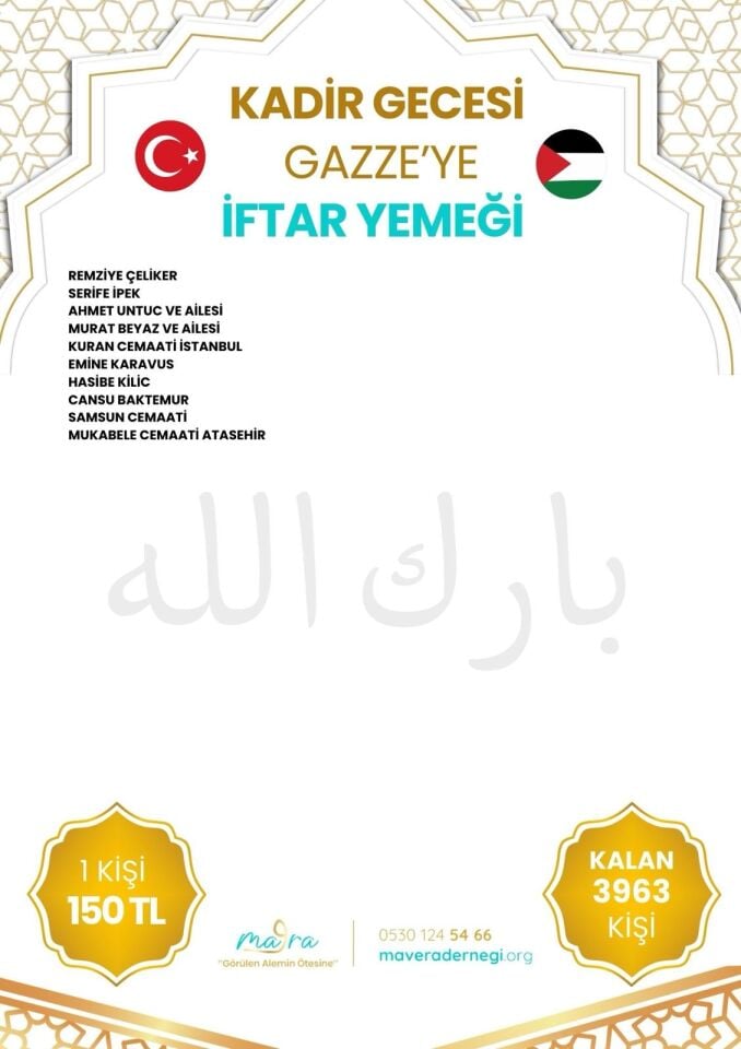 Gazze - Filistin Kadir Gecesi Sıcak Yemek Dağıtımı